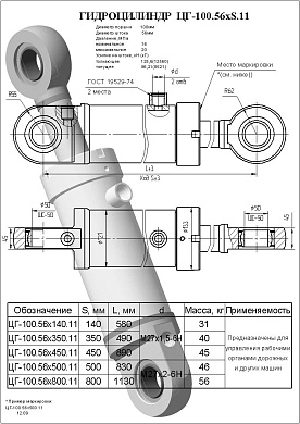 Гидроцилиндр ЦГ-100.56х800.11